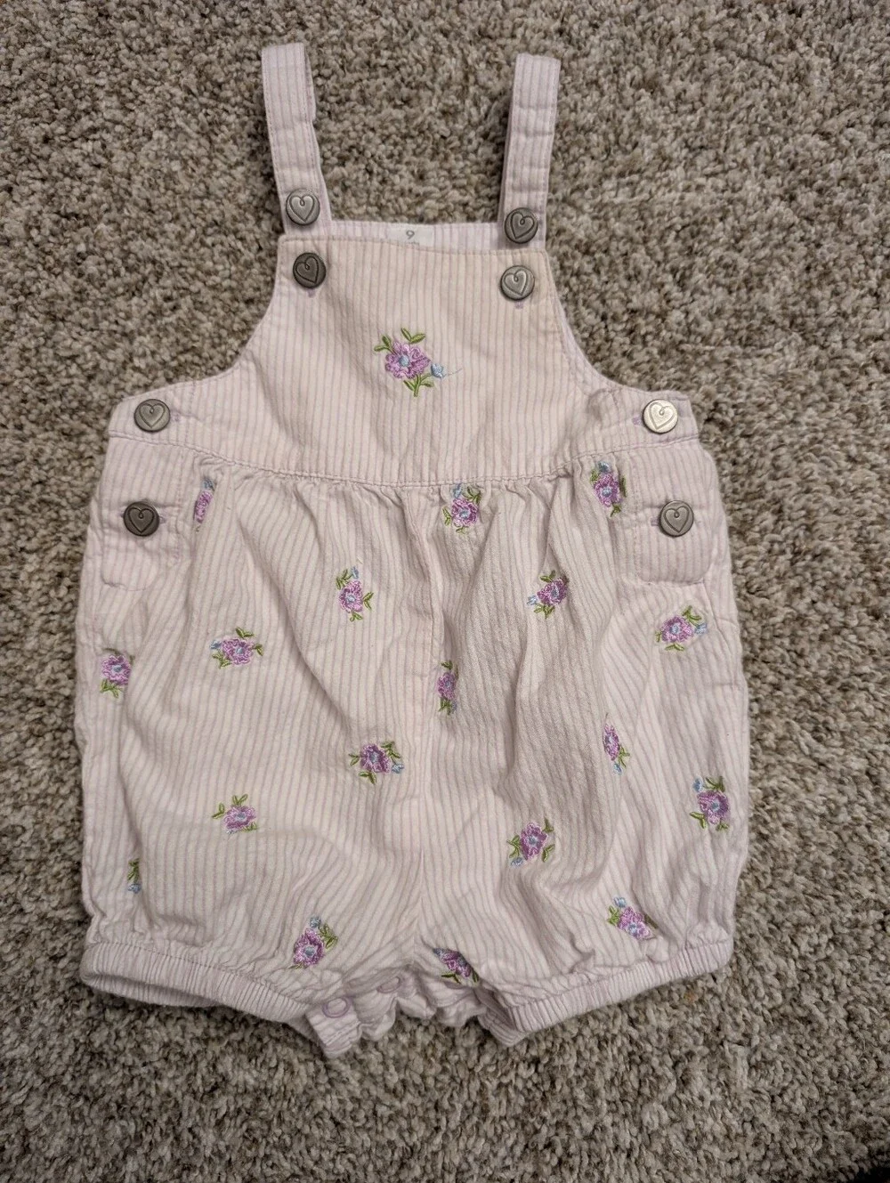 Pink Floral Stripe Cotton Romper Overalls for Babies Sz 9 Mo Bloomers